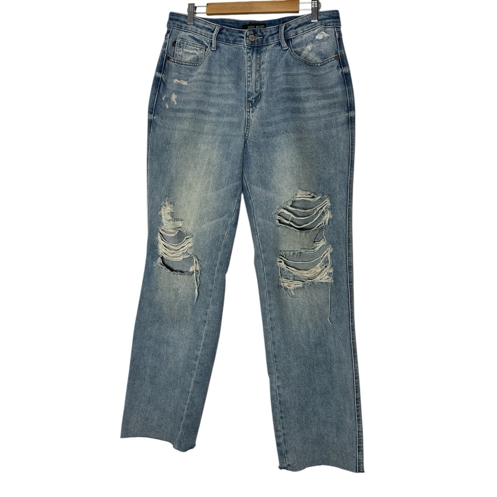 JUDY BLUE JEANS Women's 9/29 Blue 90's Straight Fit Destroyed High Rise